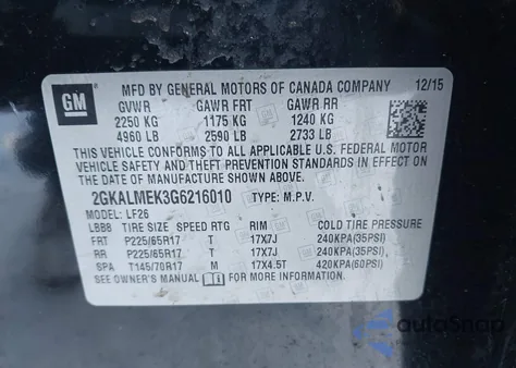 2016 GMC Terrain Sle-1 from USA, damaged, VIN 2GKALMEK3G6216010